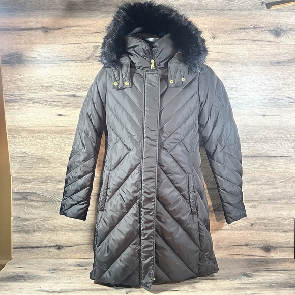 Larry Levine Jackets & Blazers - Larry Levine Women's Down-Filled puffer Coat W Faux Fur-Trimmed Hood long Sm-med